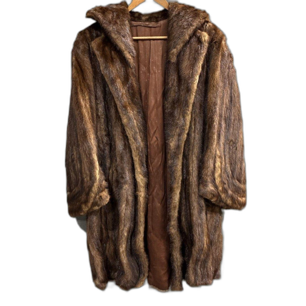 Vintage Alexon Great British Style Women's Brown Fur Coat Shawl Collar